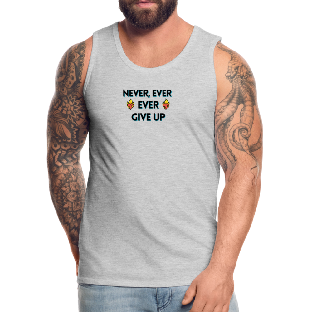 Customizable Emoji Expression: Never, Ever Ever Give Up Heart on Fire Moji Men’s Premium Tank - Emoij.Express - heather gray