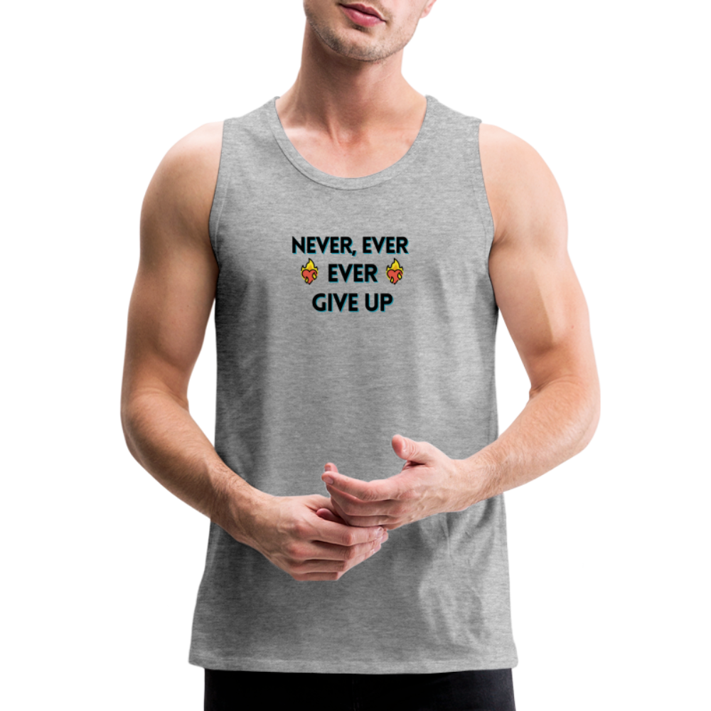 Customizable Emoji Expression: Never, Ever Ever Give Up Heart on Fire Moji Men’s Premium Tank - Emoij.Express - heather gray