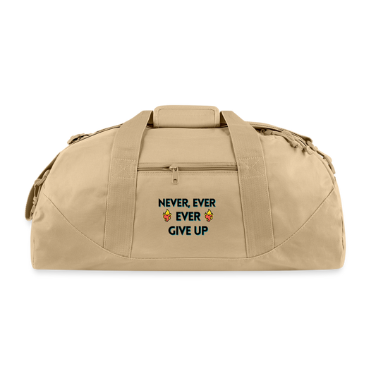 Customizable Emoji Expression: Never, Ever Ever Give Up Heart on Fire Moji (Double Sided Print) Recycled Duffel Bag - Emoij.Express - beige