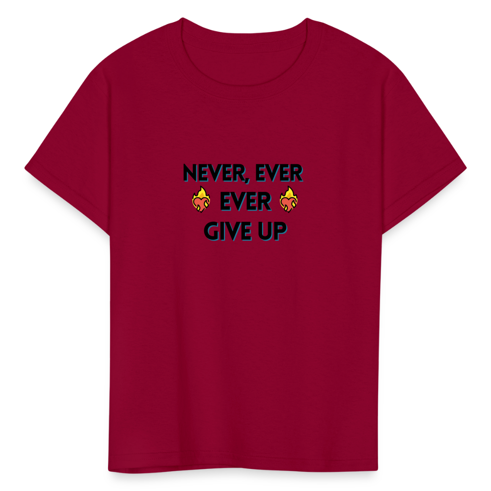 Customizable Emoji Expression: Never, Ever Ever Give Up Heart on Fire Moji Kids' T-Shirt - Emoij.Express - dark red