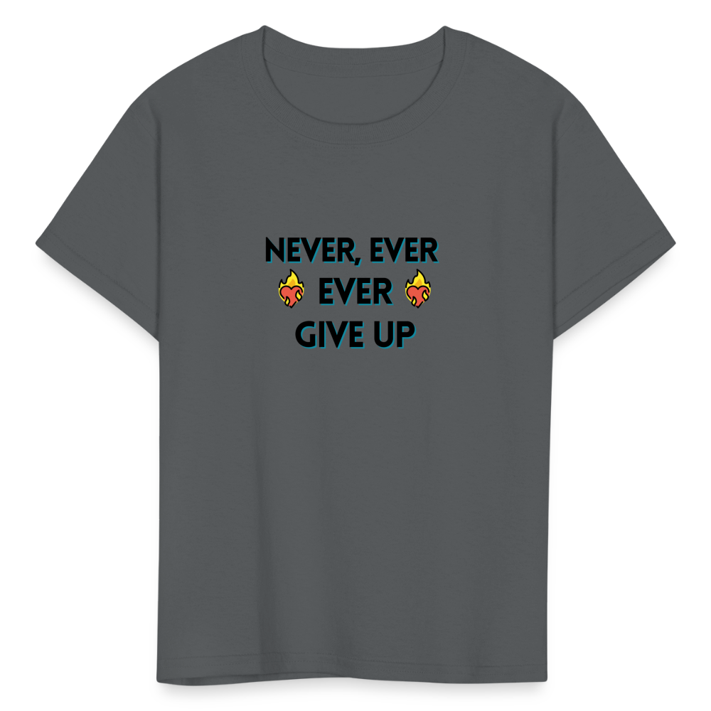 Customizable Emoji Expression: Never, Ever Ever Give Up Heart on Fire Moji Kids' T-Shirt - Emoij.Express - charcoal