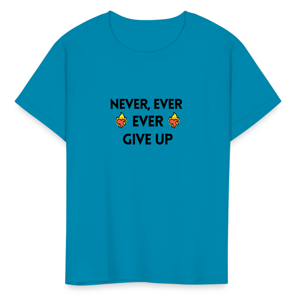 Customizable Emoji Expression: Never, Ever Ever Give Up Heart on Fire Moji Kids' T-Shirt - Emoij.Express - turquoise