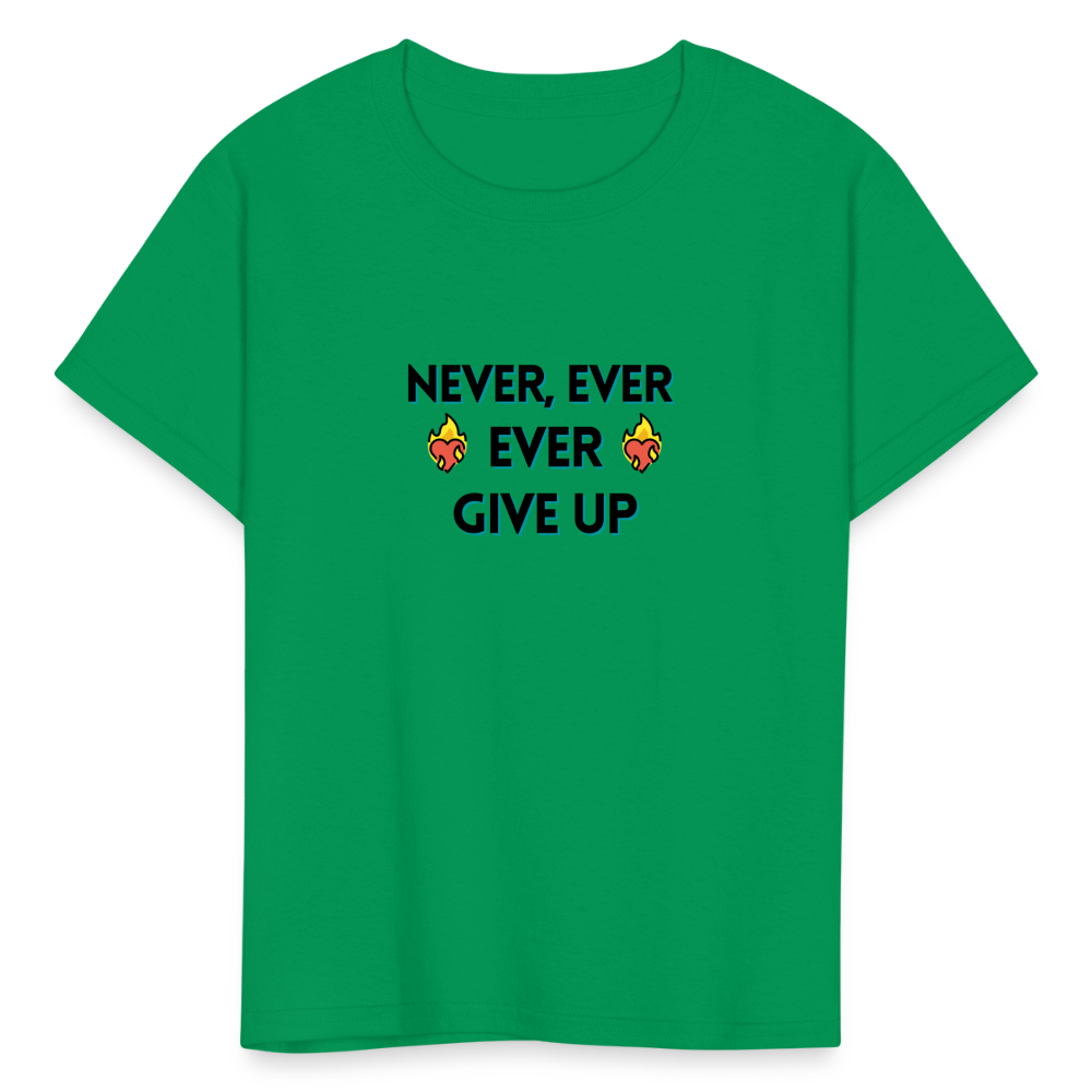 Customizable Emoji Expression: Never, Ever Ever Give Up Heart on Fire Moji Kids' T-Shirt - Emoij.Express - kelly green