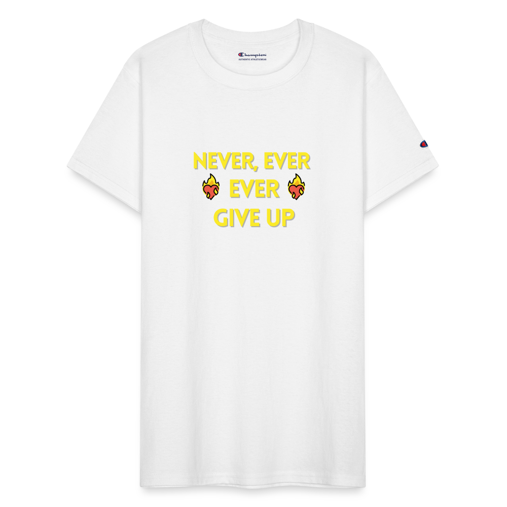 Customizable Emoji Expression: Never, Ever Ever Give Up Heart on Fire Moji Champion Unisex T-Shirt  - Emoij.Express - white