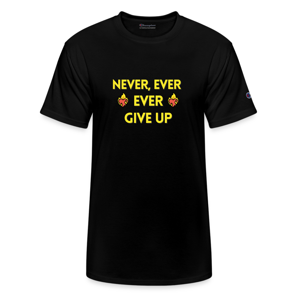 Customizable Emoji Expression: Never, Ever Ever Give Up Heart on Fire Moji Champion Unisex T-Shirt  - Emoij.Express - black