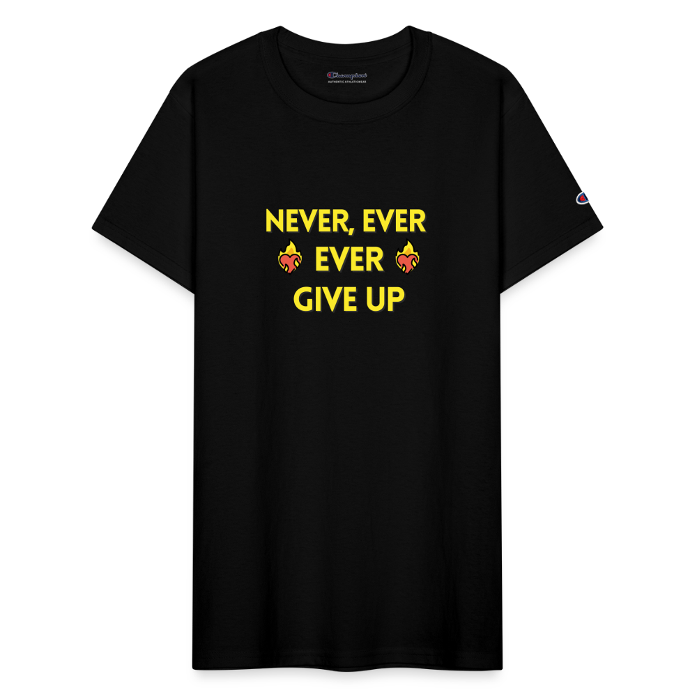 Customizable Emoji Expression: Never, Ever Ever Give Up Heart on Fire Moji Champion Unisex T-Shirt  - Emoij.Express - black