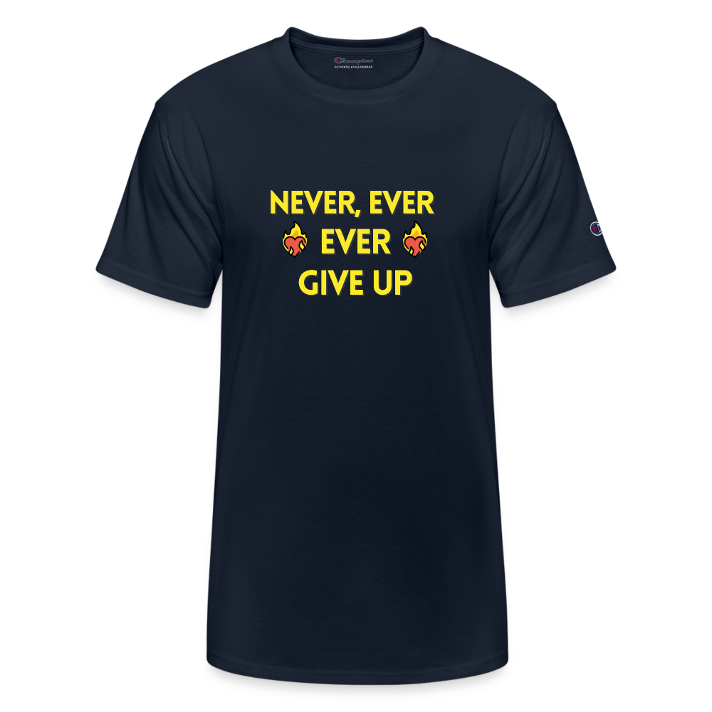 Customizable Emoji Expression: Never, Ever Ever Give Up Heart on Fire Moji Champion Unisex T-Shirt  - Emoij.Express - navy