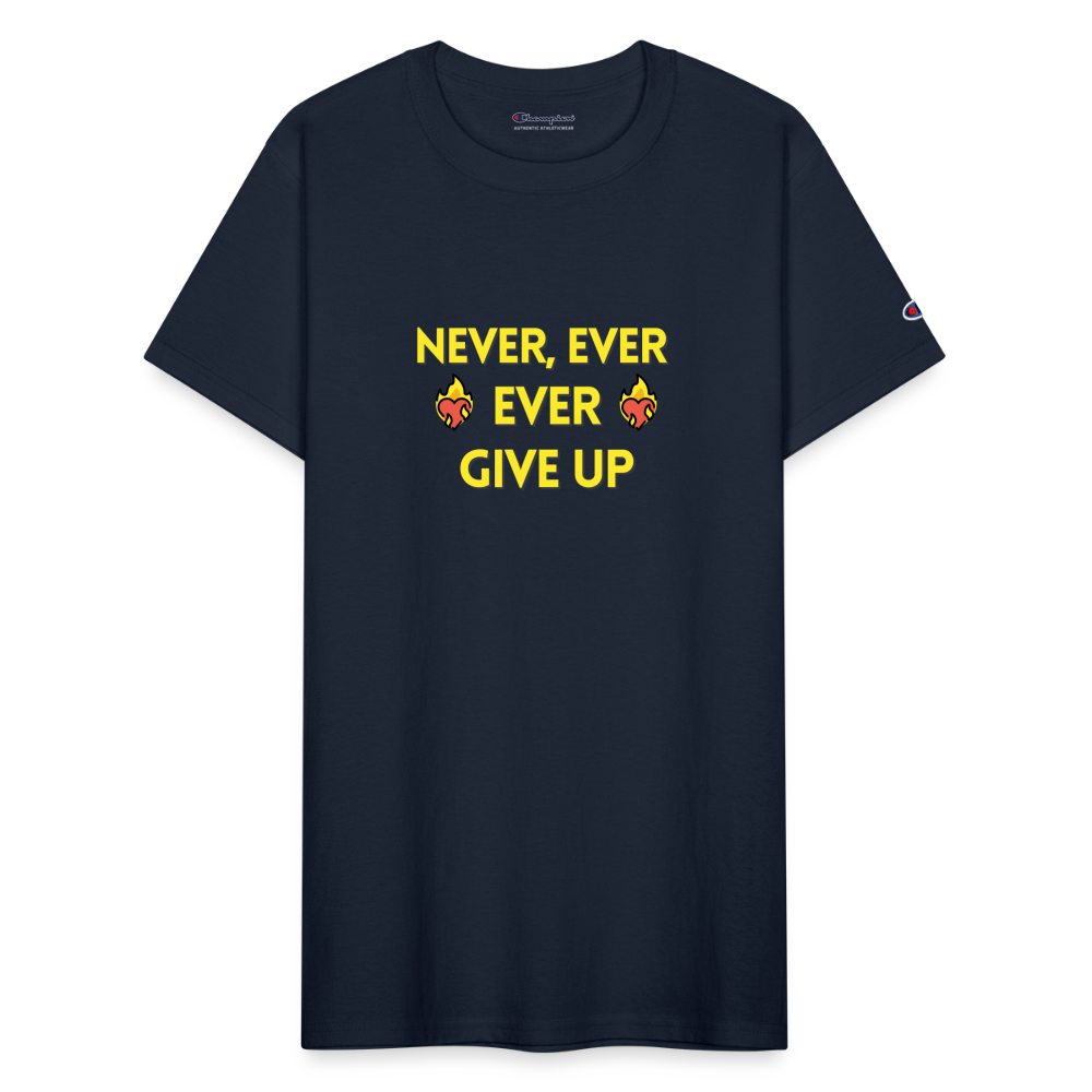 Customizable Emoji Expression: Never, Ever Ever Give Up Heart on Fire Moji Champion Unisex T-Shirt  - Emoij.Express - navy