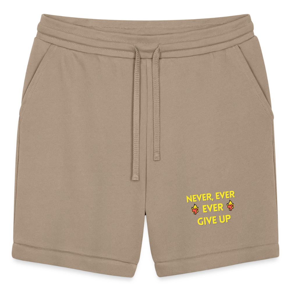 Customizable Emoji Expression: Never, Ever Ever Give Up Heart on Fire (Yellow) Moji Bella + Canvas Unisex Short - Emoij.Express - tan