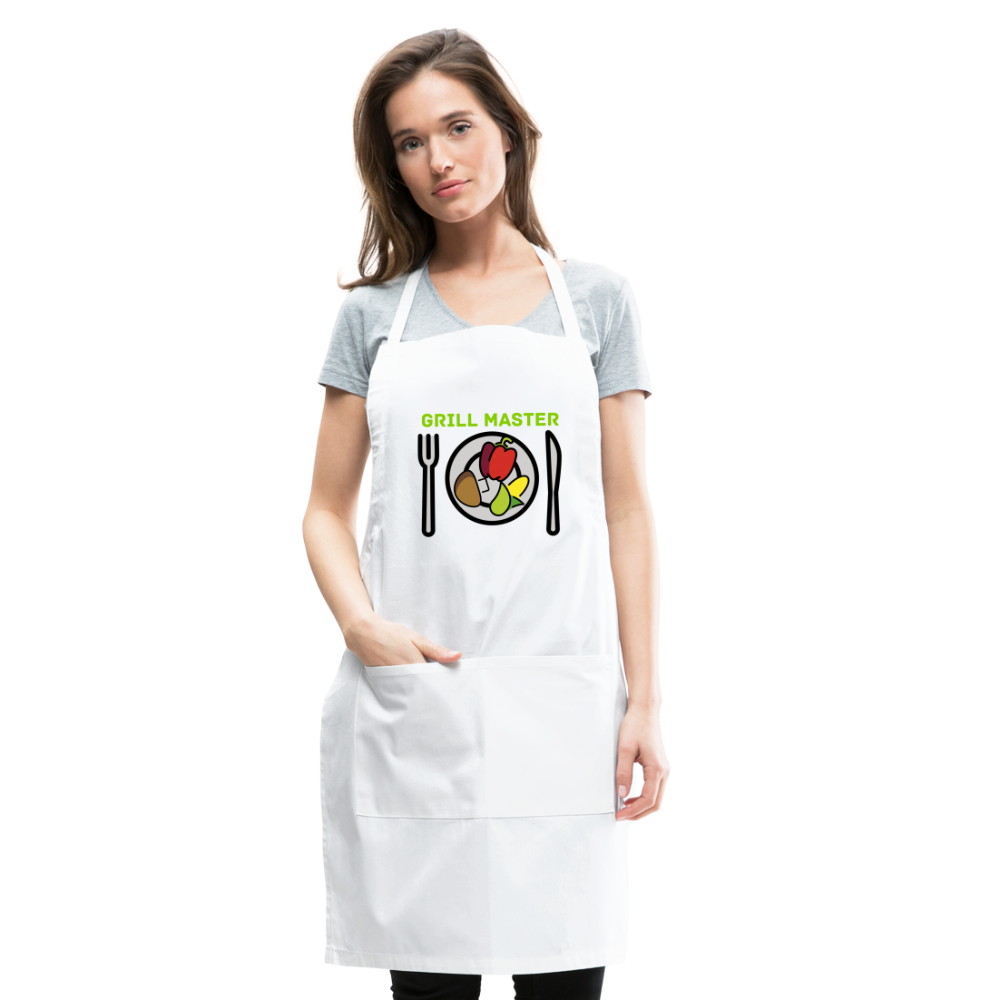 Customizable Emoji Expression: Grill Master Fork with Knife and Plate and Veggie Moji Adjustable Apron - Emoji.Expression - white