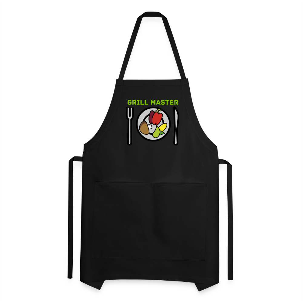 Customizable Emoji Expression: Grill Master Fork with Knife and Plate and Veggie Moji Adjustable Apron - Emoji.Expression - black