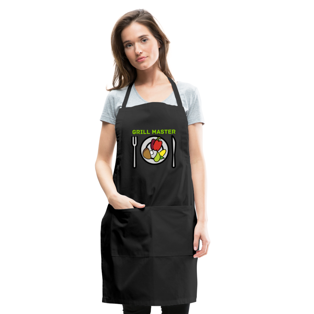 Customizable Emoji Expression: Grill Master Fork with Knife and Plate and Veggie Moji Adjustable Apron - Emoji.Expression - black