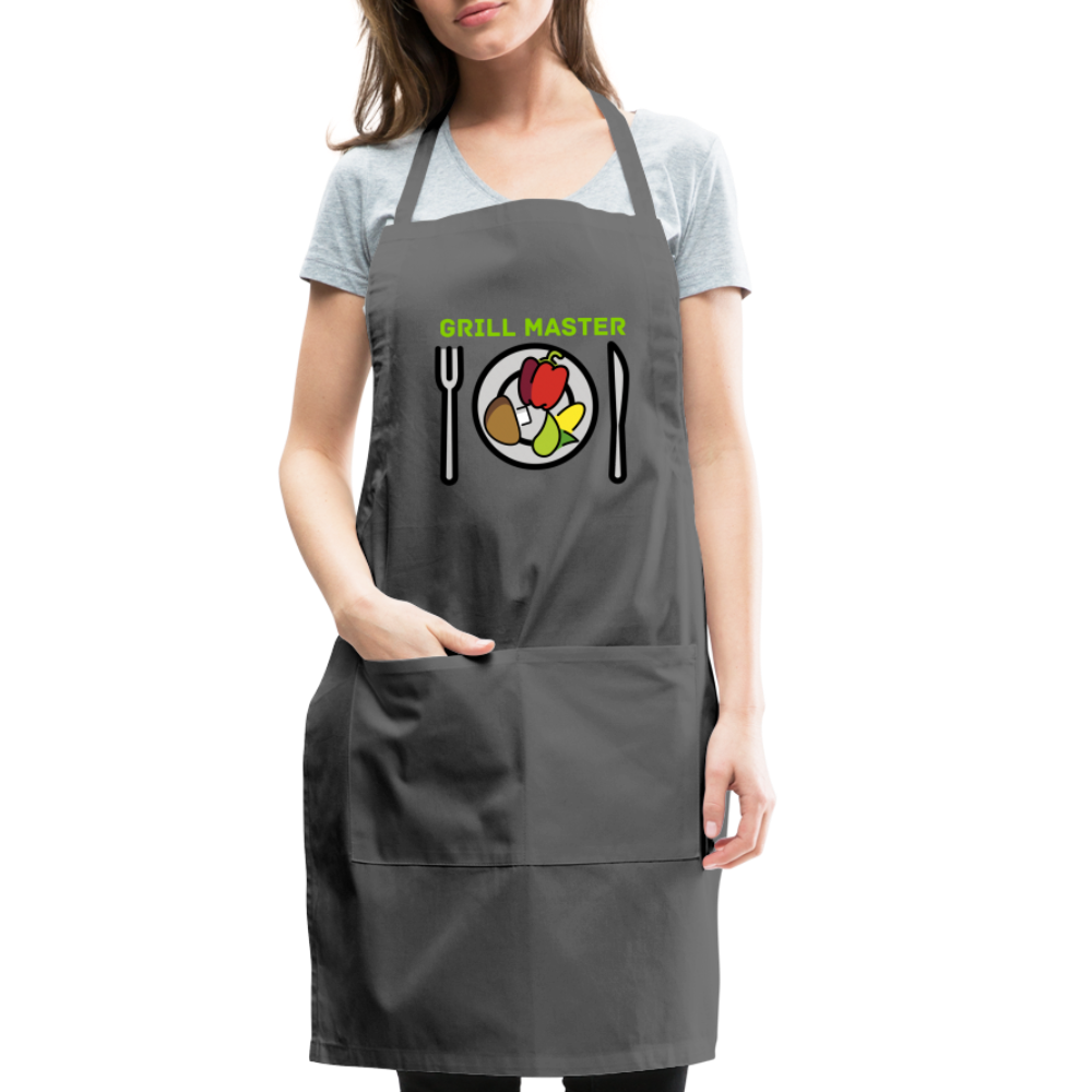 Customizable Emoji Expression: Grill Master Fork with Knife and Plate and Veggie Moji Adjustable Apron - Emoji.Expression - charcoal