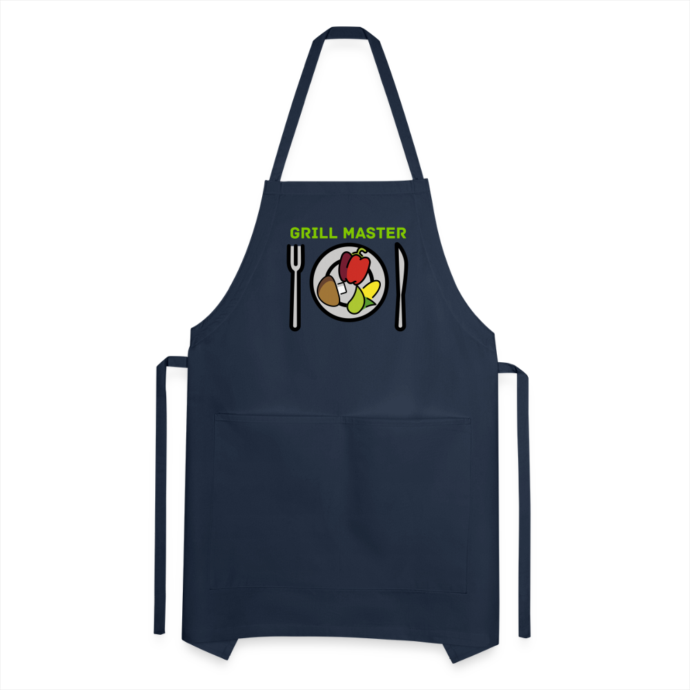 Customizable Emoji Expression: Grill Master Fork with Knife and Plate and Veggie Moji Adjustable Apron - Emoji.Expression - navy