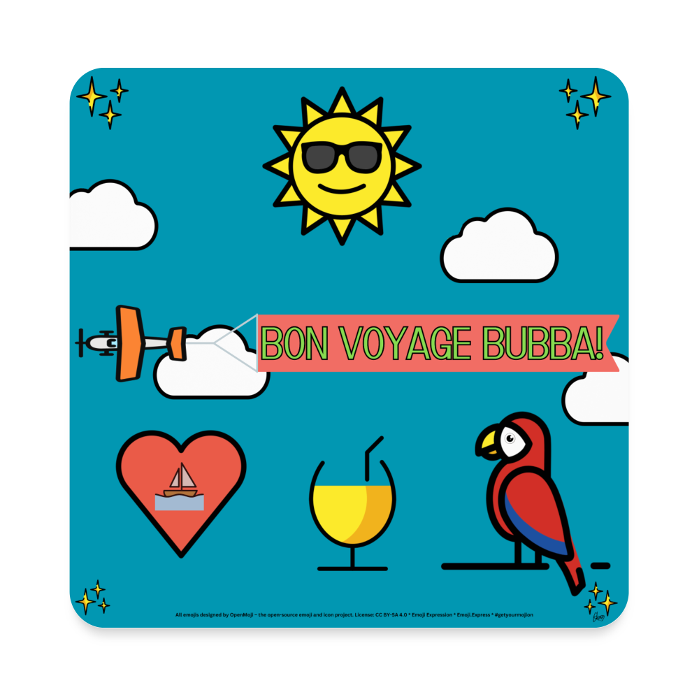 Emoji Expression: Bon Voyage Bubba Moji Square Magnet - Emoji.Express - white