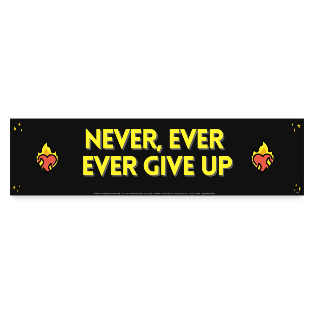 Emoji Expression: Never, Ever Ever Give Up (Yellow) Heart on Fire Moji Bumper Sticker - Emoji.Express - white matte