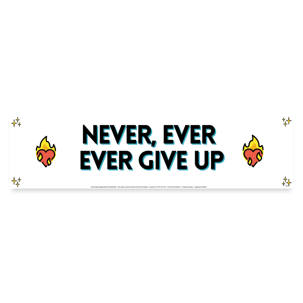 Emoji Expression: Never, Ever Ever Give Up Heart on Fire Moji Bumper Sticker - Emoji.Express - white matte