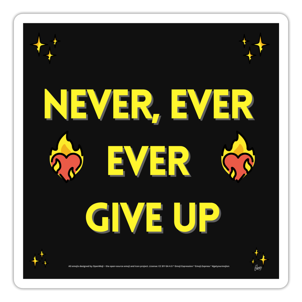 Emoji Expression: Never, Ever Ever Give Up (Yellow) Heart on Fire Moji Sticker - Emoji.Express - white matte