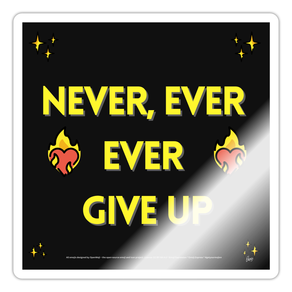 Emoji Expression: Never, Ever Ever Give Up (Yellow) Heart on Fire Moji Sticker - Emoji.Express - white glossy