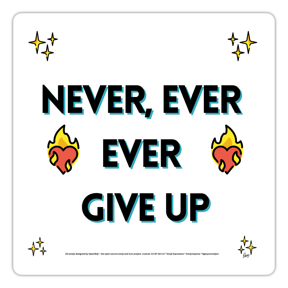 Emoji Expression: Never, Ever Ever Give Up Heart on Fire Moji Sticker - Emoji.Express - white matte