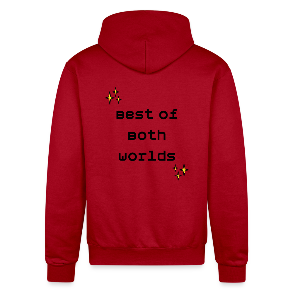 Customizable Virtual Reality Moji + Best of Both Worlds Text (Two-Sided) Champion Unisex Powerblend Hoodie - Emoji.Express - Scarlet