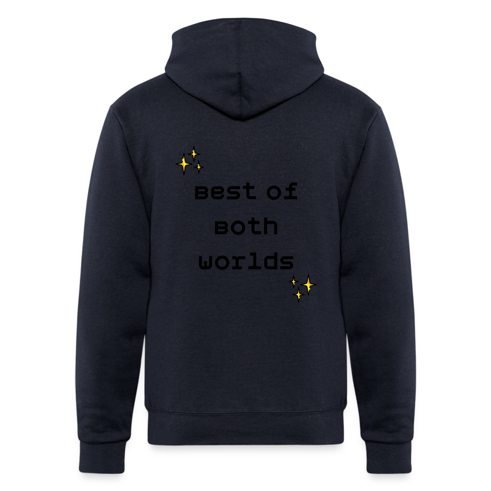 Customizable Virtual Reality Moji + Best of Both Worlds Text (Two-Sided) Champion Unisex Powerblend Hoodie - Emoji.Express - navy