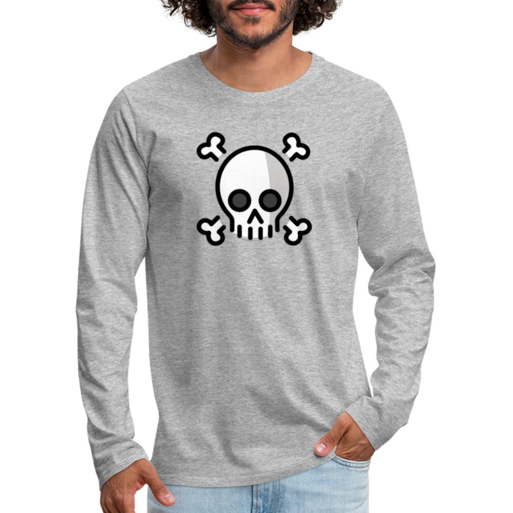 Customizable Skull and Crossbones Moji Men's Premium Long Sleeve T-Shirt - Emoji.Express - heather gray