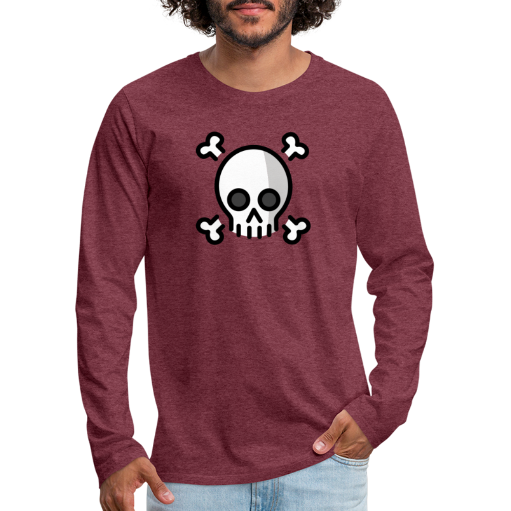 Customizable Skull and Crossbones Moji Men's Premium Long Sleeve T-Shirt - Emoji.Express - heather burgundy