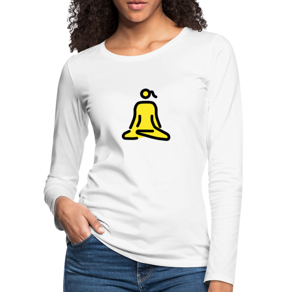 Customizable Woman in Lotus Position Moji Women's Premium Long Sleeve T-Shirt - Emoji.Express - white