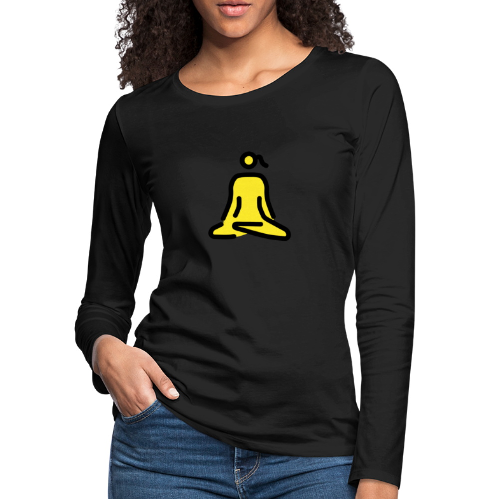 Customizable Woman in Lotus Position Moji Women's Premium Long Sleeve T-Shirt - Emoji.Express - black