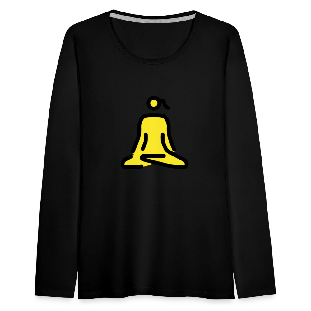 Customizable Woman in Lotus Position Moji Women's Premium Long Sleeve T-Shirt - Emoji.Express - black