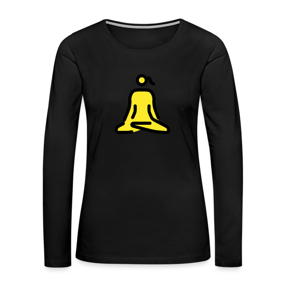 Customizable Woman in Lotus Position Moji Women's Premium Long Sleeve T-Shirt - Emoji.Express - black