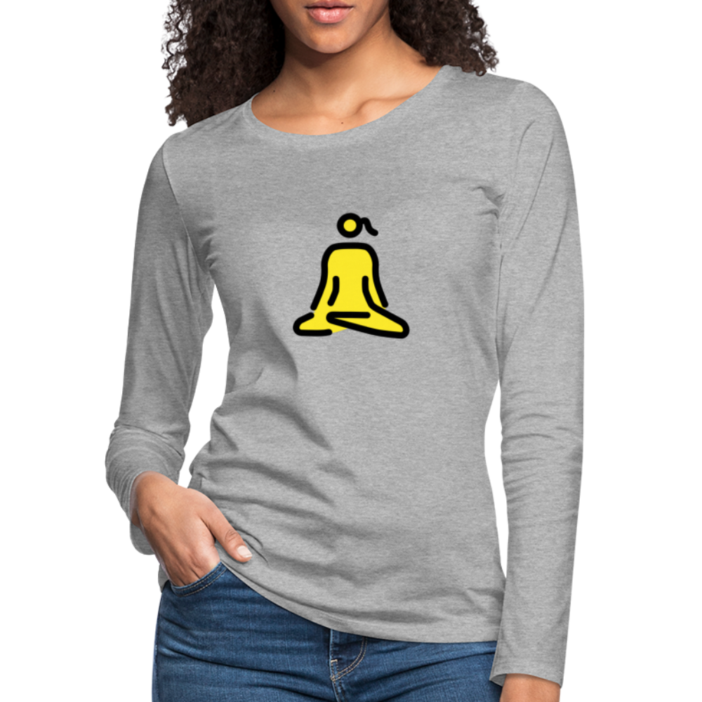 Customizable Woman in Lotus Position Moji Women's Premium Long Sleeve T-Shirt - Emoji.Express - heather gray