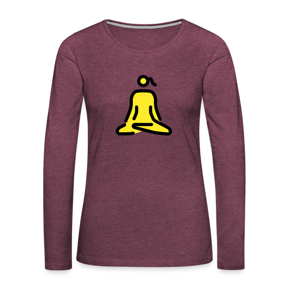 Customizable Woman in Lotus Position Moji Women's Premium Long Sleeve T-Shirt - Emoji.Express - heather burgundy