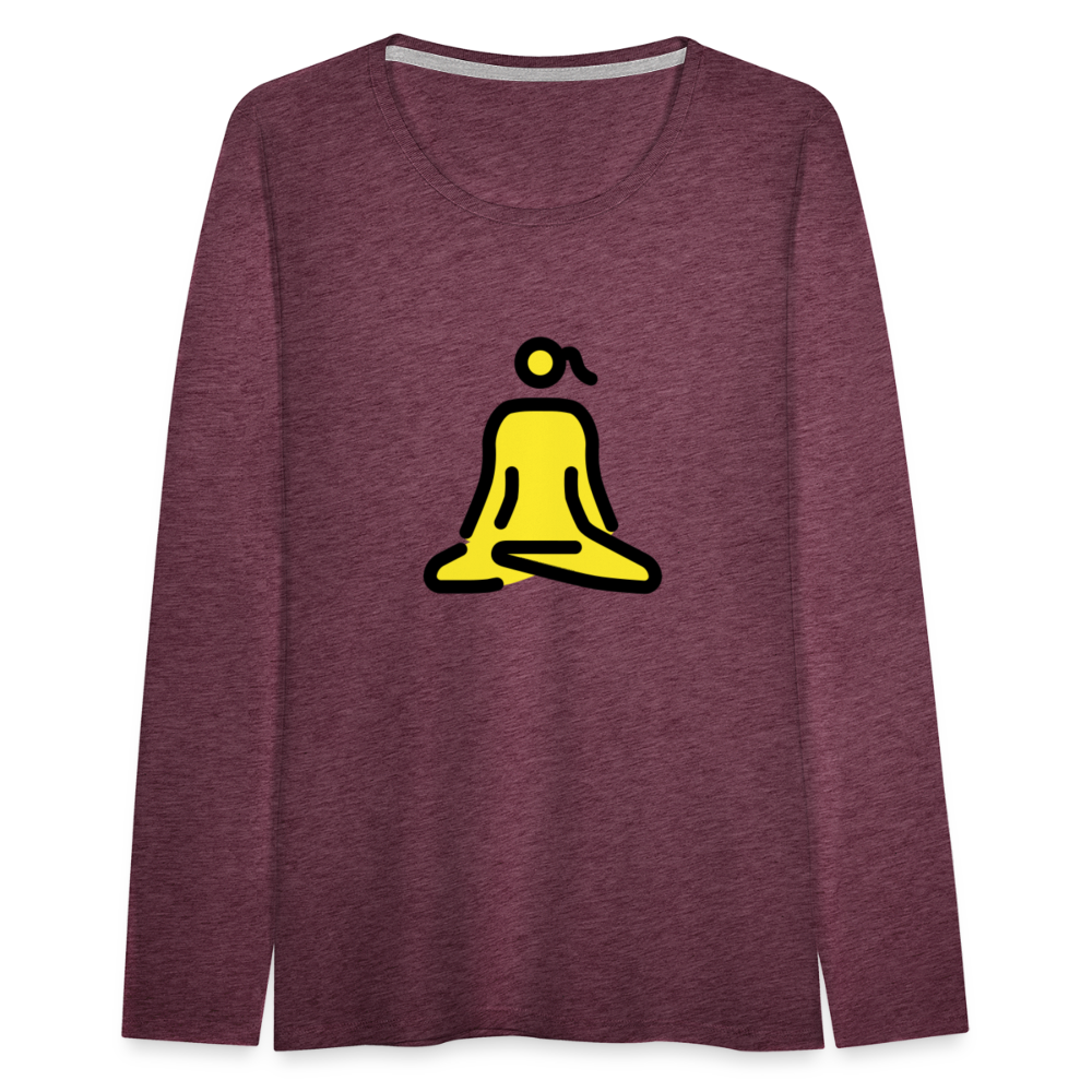 Customizable Woman in Lotus Position Moji Women's Premium Long Sleeve T-Shirt - Emoji.Express - heather burgundy
