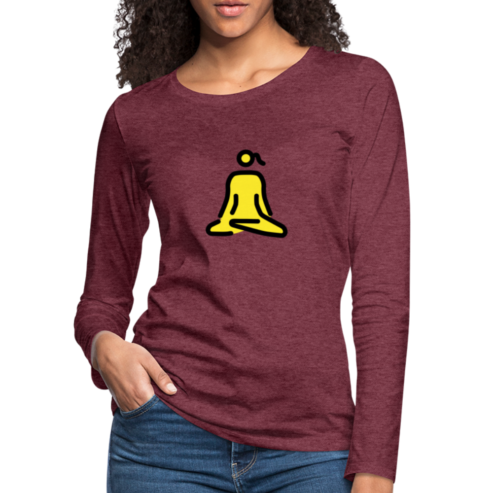 Customizable Woman in Lotus Position Moji Women's Premium Long Sleeve T-Shirt - Emoji.Express - heather burgundy