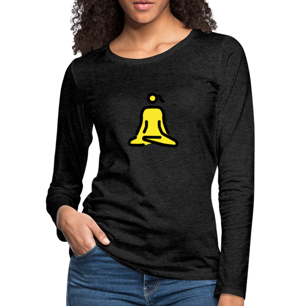 Customizable Woman in Lotus Position Moji Women's Premium Long Sleeve T-Shirt - Emoji.Express - charcoal grey