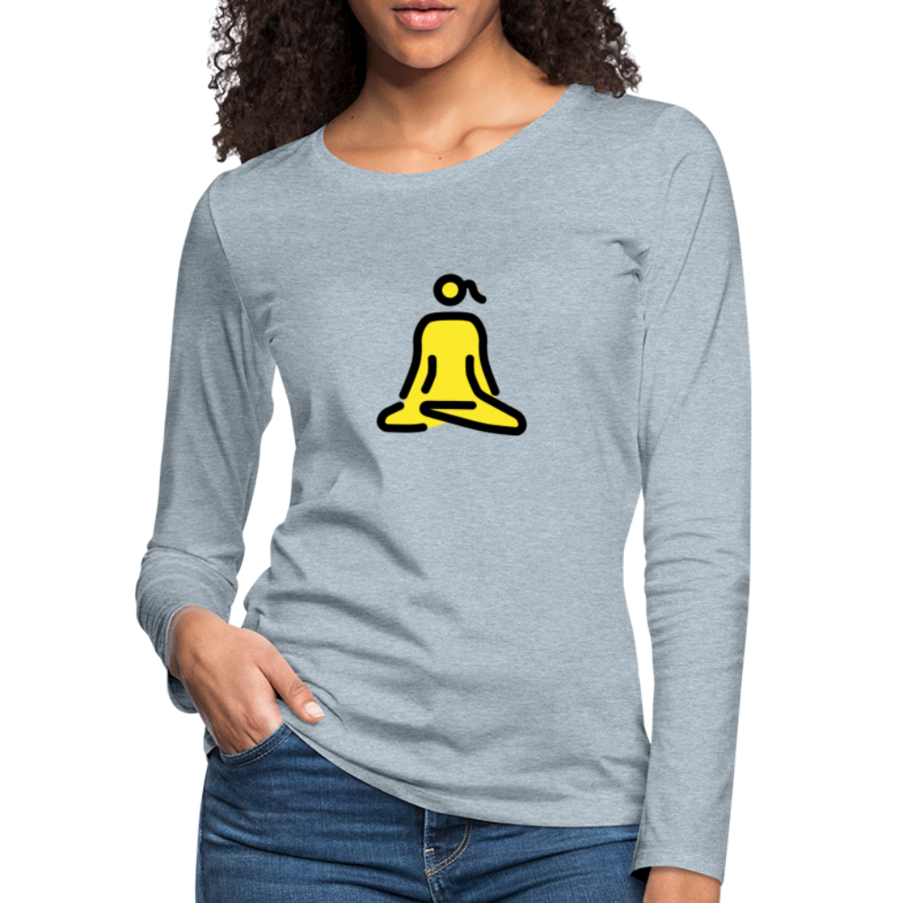 Customizable Woman in Lotus Position Moji Women's Premium Long Sleeve T-Shirt - Emoji.Express - heather ice blue