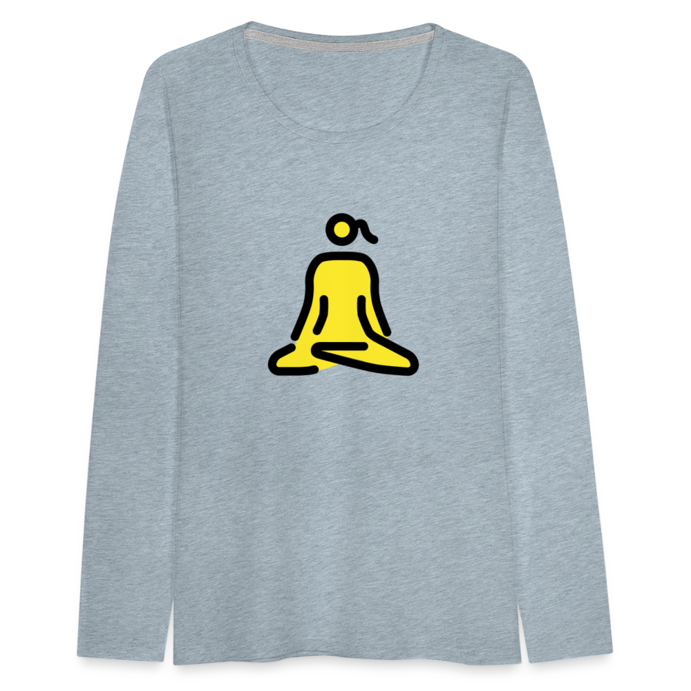 Customizable Woman in Lotus Position Moji Women's Premium Long Sleeve T-Shirt - Emoji.Express - heather ice blue