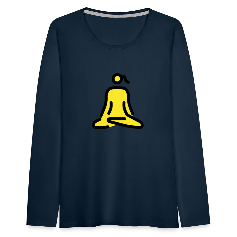 Customizable Woman in Lotus Position Moji Women's Premium Long Sleeve T-Shirt - Emoji.Express - deep navy