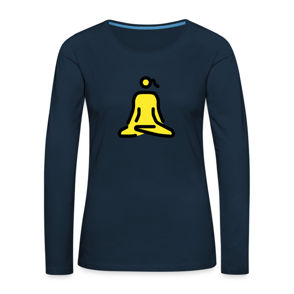 Customizable Woman in Lotus Position Moji Women's Premium Long Sleeve T-Shirt - Emoji.Express - deep navy