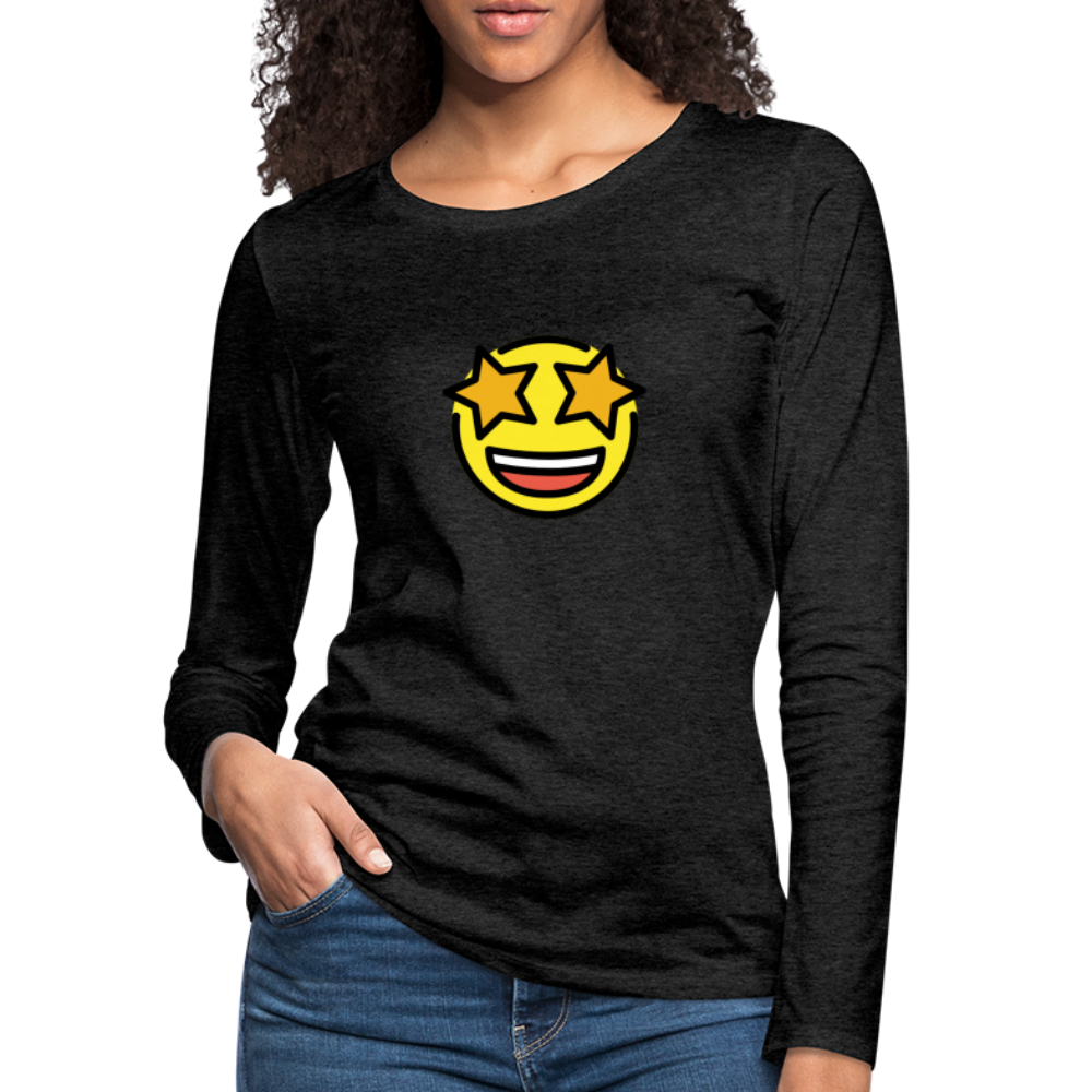 Customizable Star Struck Moji Women's Premium Long Sleeve T-Shirt - Emoji.Express - charcoal grey