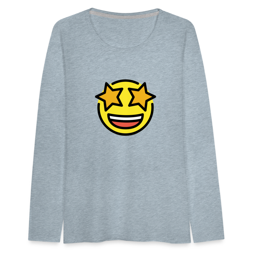 Customizable Star Struck Moji Women's Premium Long Sleeve T-Shirt - Emoji.Express - heather ice blue