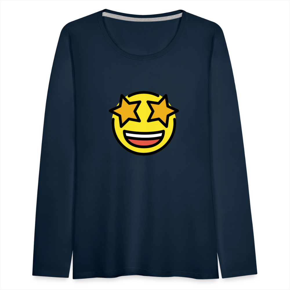 Customizable Star Struck Moji Women's Premium Long Sleeve T-Shirt - Emoji.Express - deep navy