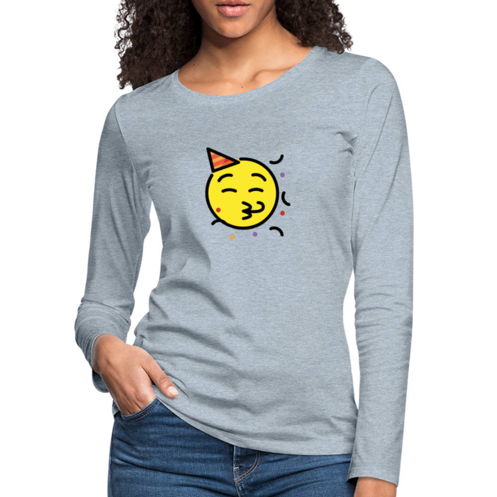Customizable Party Face Moji Women's Premium Long Sleeve T-Shirt - Emoji.Express - heather ice blue