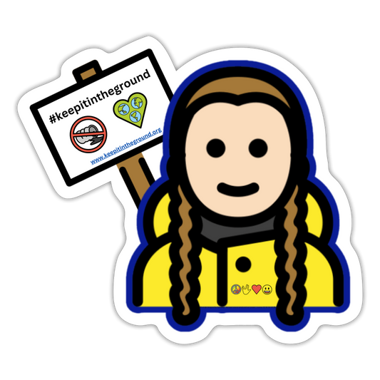 Emoji Expression: Greta Thunberg w/ #KeepitintheGround Moji Sticker - Emoji.Express - white matte