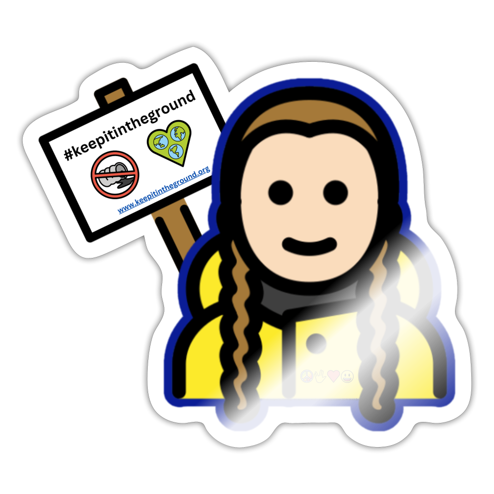 Emoji Expression: Greta Thunberg w/ #KeepitintheGround Moji Sticker - Emoji.Express - white glossy