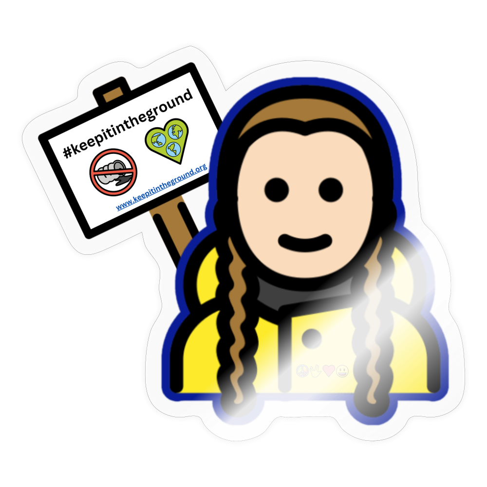 Emoji Expression: Greta Thunberg w/ #KeepitintheGround Moji Sticker - Emoji.Express - transparent glossy