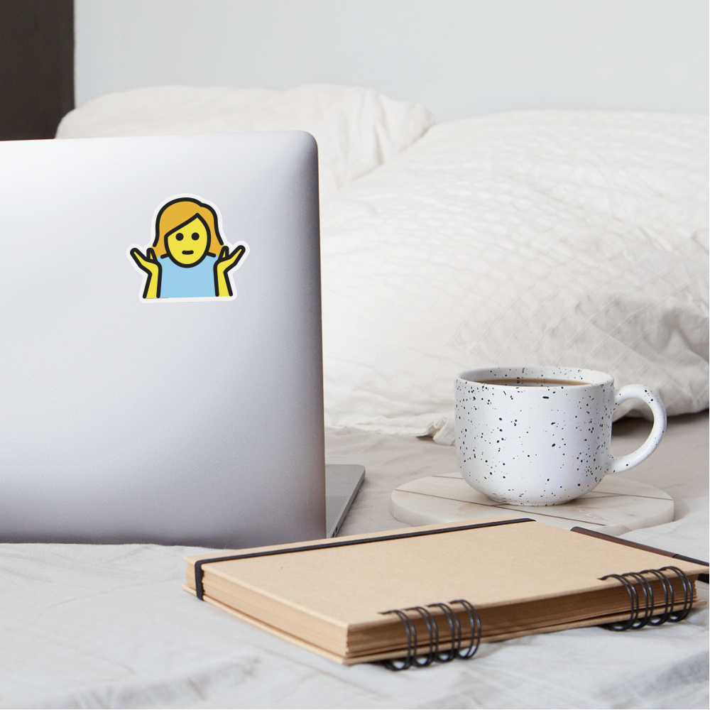 Woman Shrugging Moji Sticker - Emoji.Express - white matte