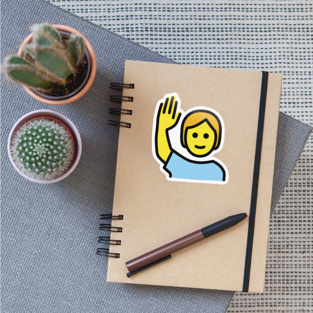 Person Raising Hand Moji Sticker - Emoji.Express - white glossy